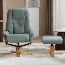 Dox Fabric Swivel Recliner Chair And Stool In Lisbon Teal