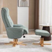 Dox Fabric Swivel Recliner Chair And Stool In Lisbon Teal