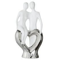 Moline Ceramics Couple Sitting On Heart Sculpture In White