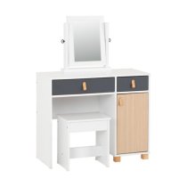 Batam Wooden Dressing Table Set In Oak Effect And Grey