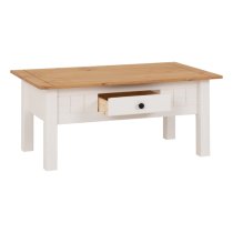 Pavia Coffee Table With 1 Drawer In White And Natural Wax