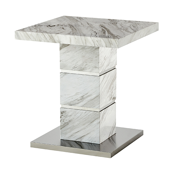 Parini High Gloss Lamp Table Square In Magnesia Marble Effect