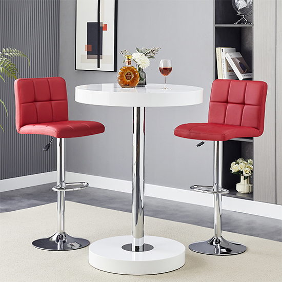 Havana White High Gloss Bar Table With 2 Coco Bordeaux Stools