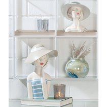 Ocala Polyresin Lady With Hat Sculpture In Blue And White