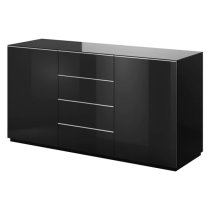 Herrin Sideboard 2 Doors 4 Drawers In Black Glass Fronts