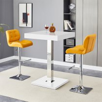 Topaz White High Gloss Bar Table With 2 Candid Curry Stools