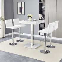 Topaz Magnesia Effect High Gloss Bar Table 4 Coco White Stools