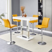 Caprice White High Gloss Bar Table 4 Ripple Curry Stools