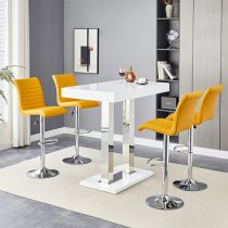 Caprice White High Gloss Bar Table 4 Ripple Curry Stools