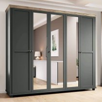 Eilat Mirrored Wardrobe With 5 Doors In Green