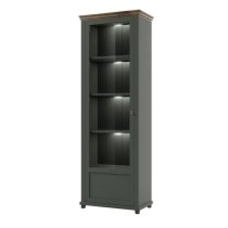 Eilat Wooden Tall Display Cabinet Left In Green And LED