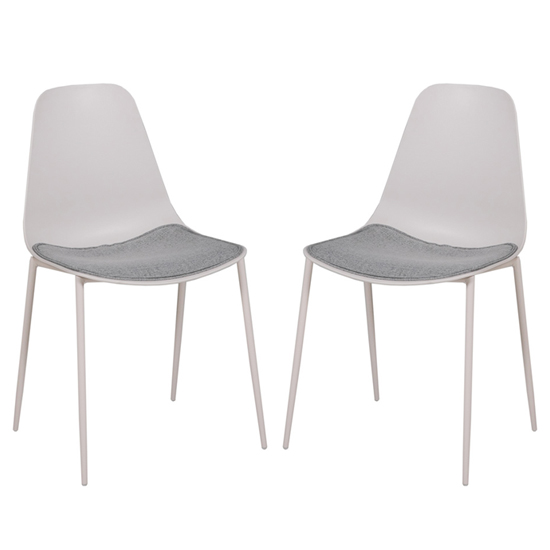 Naxos Stone Metal Dining Chairs With Fabric Seat In Pair