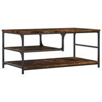 Rivas Wooden Coffee Table With 2 Shelves In Smoked Oak