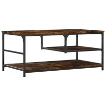 Rivas Wooden Coffee Table With 2 Shelves In Smoked Oak