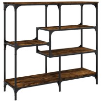 Rivas Wooden Console Table With 4 Shelves In Smoked Oak