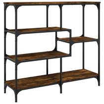 Rivas Wooden Console Table With 4 Shelves In Smoked Oak