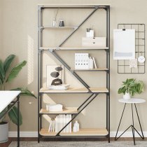 Rivas Wooden Bookshelf In Sonoma Oak With Steel Frame