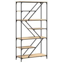 Rivas Wooden Bookshelf In Sonoma Oak With Steel Frame