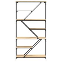 Rivas Wooden Bookshelf In Sonoma Oak With Steel Frame