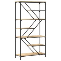 Rivas Wooden Bookshelf In Sonoma Oak With Steel Frame