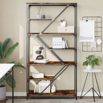 Rivas Wooden Bookshelf In Smoked Oak With Steel Frame