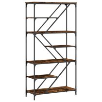 Rivas Wooden Bookshelf In Smoked Oak With Steel Frame