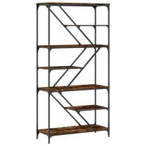 Rivas Wooden Bookshelf In Smoked Oak With Steel Frame