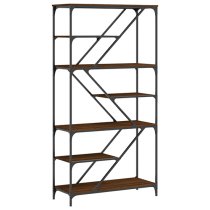 Rivas Wooden Bookshelf In Brown Oak With Steel Frame