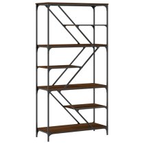 Rivas Wooden Bookshelf In Brown Oak With Steel Frame