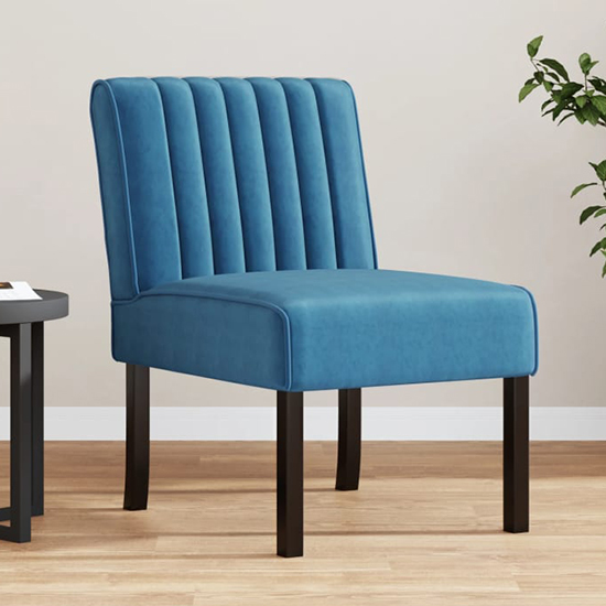 Gilbert Velvet Bedroom Chair In Blue With Wooden Legs