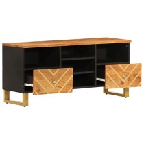 Sarlat Mangowood TV Stand 2 Drawers 4 Shelves In Brown And Black