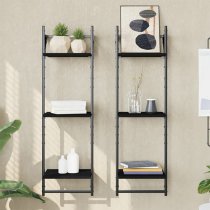 Destin Set Of 2 Wooden Wall Shelf 3-Tier In Black