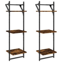 Destin Set Of 2 Wooden Wall Shelf 3-Tier In Smoked Oak