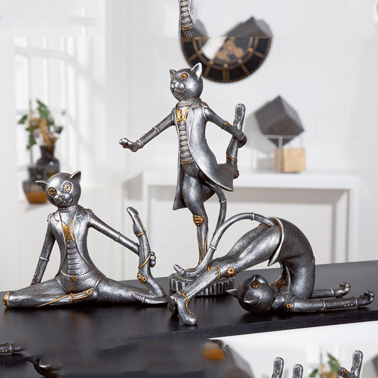 Ocala Polyresin Steampunk Cat Yoga Sculpture In Silver