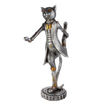 Ocala Polyresin Steampunk Cat Yoga Sculpture In Silver