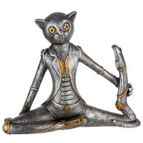 Ocala Polyresin Steampunk Cat Yoga Sculpture In Silver