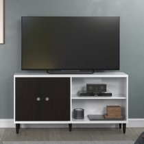 Elko Wooden TV Stand With 2 Dark Brown Doors In Matt White