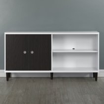 Elko Wooden TV Stand With 2 Dark Brown Doors In Matt White