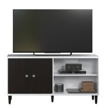 Elko Wooden TV Stand With 2 Dark Brown Doors In Matt White