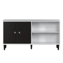 Elko Wooden TV Stand With 2 Dark Brown Doors In Matt White