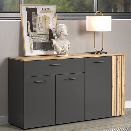 Eilat Wooden Sideboard In Anthracite And Evoke Oak