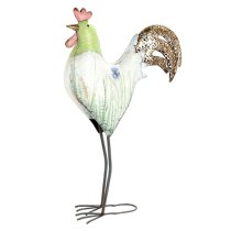 Akron Metal Rooster Wild Flower Sculpture In White