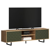 Sion Wooden TV Stand With 2 Dark Green Doors In Artisan Oak