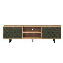 Sion Wooden TV Stand With 2 Dark Green Doors In Artisan Oak