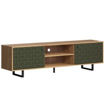 Sion Wooden TV Stand With 2 Dark Green Doors In Artisan Oak