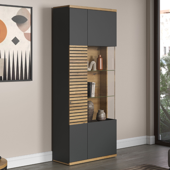 Narva Wooden Display Cabinet In Evoke Oak With LED