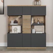 Narva Wooden Highboard With 2 Doors In Evoke Oak With LED