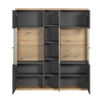 Narva Wooden Highboard With 2 Doors In Evoke Oak With LED