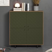 Sion Wooden Highboard With 4 Dark Green Doors In Artisan Oak