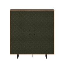 Sion Wooden Highboard With 4 Dark Green Doors In Artisan Oak